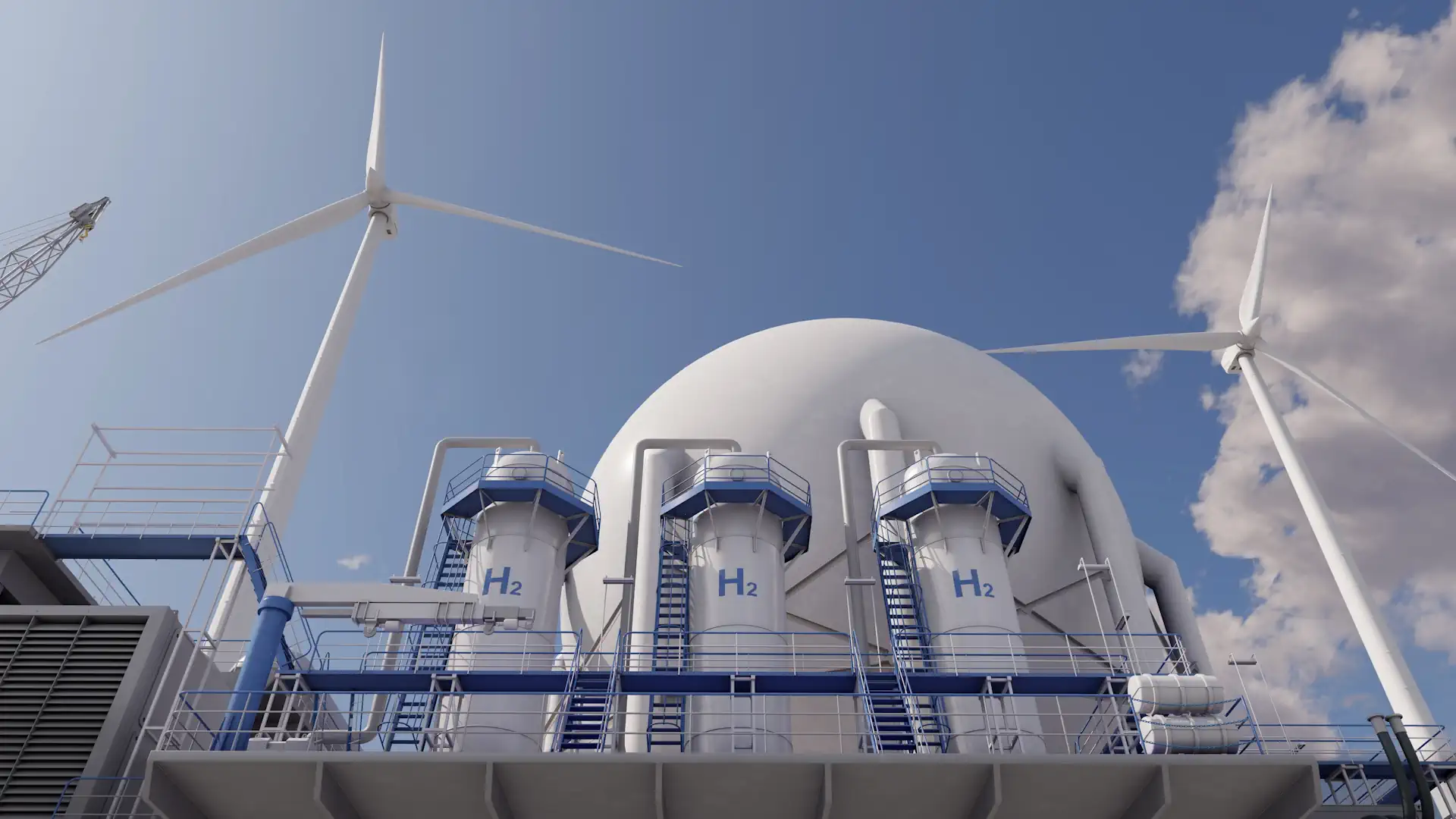 Wasserstoffproduktionsanlage auf Basis von Elektrolyse, die bei Versorgung mit erneuerbaren Energien grünen Wasserstoff erzeugt.