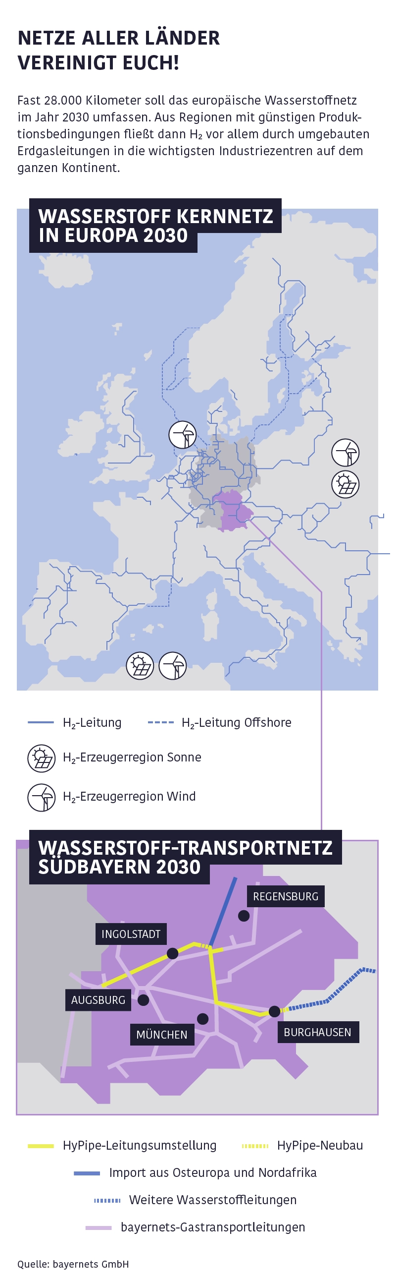 Infografik Europäische Wasserstoffnetz im Jahr 2030