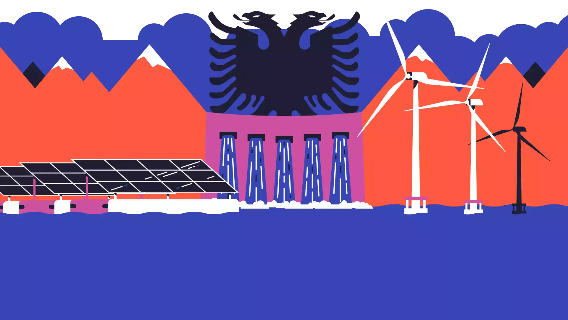 Illustration Albanischer Adler über Wasserkraftwerk