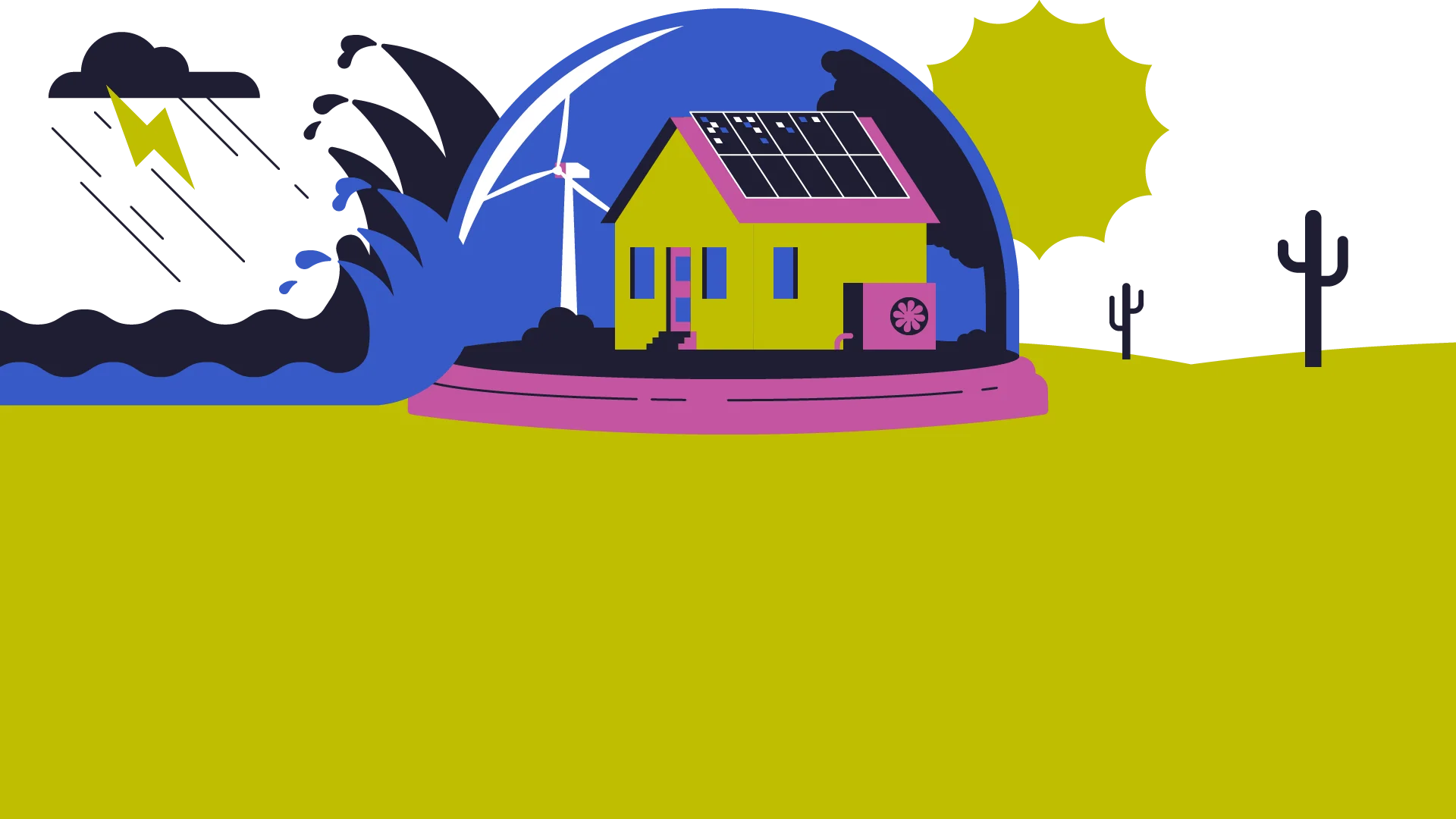 Illustration Gebäude wird von Schutzschirm umhüllt