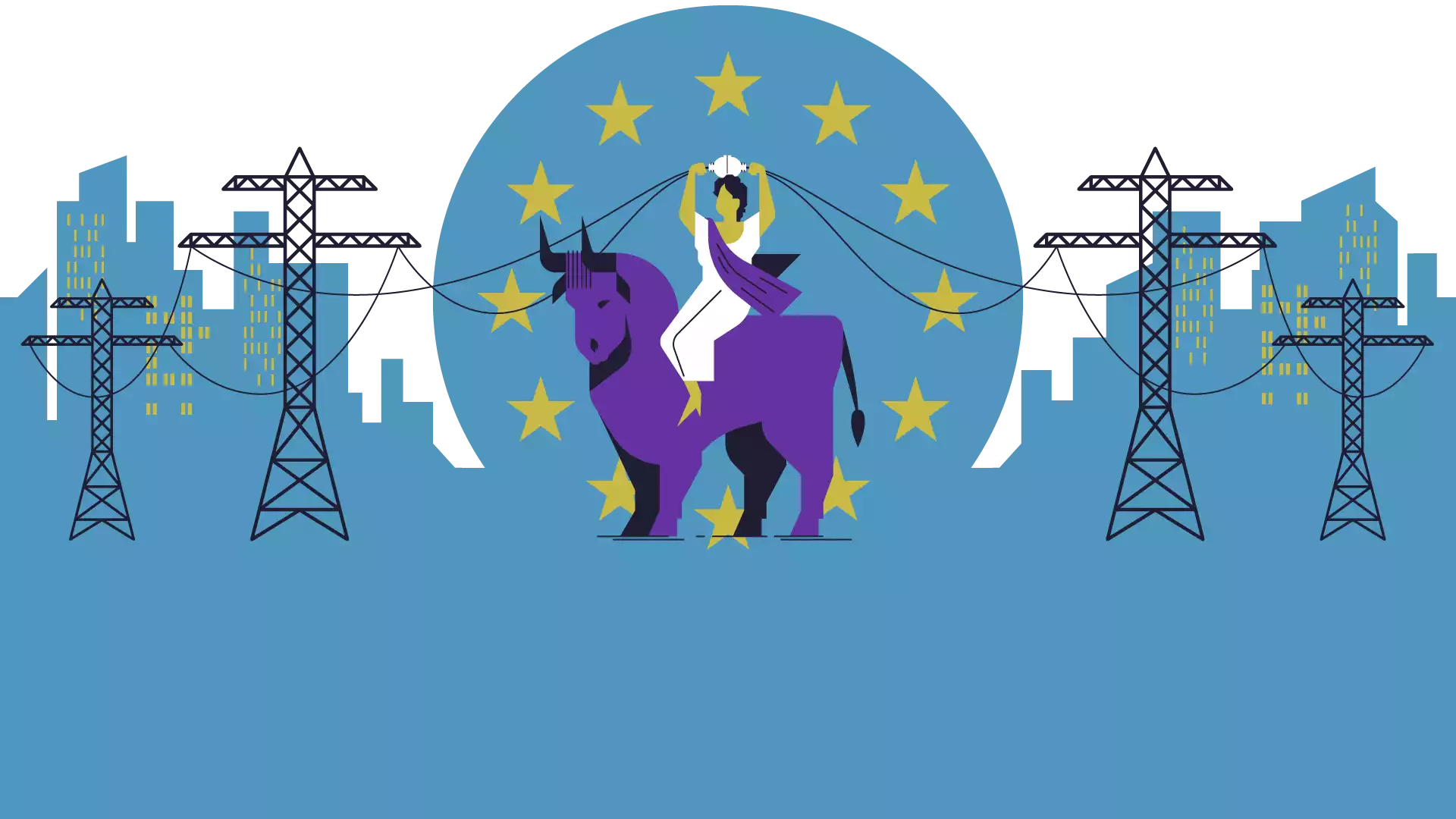 Illustration Europa auf Stier verbindet Stromnetze