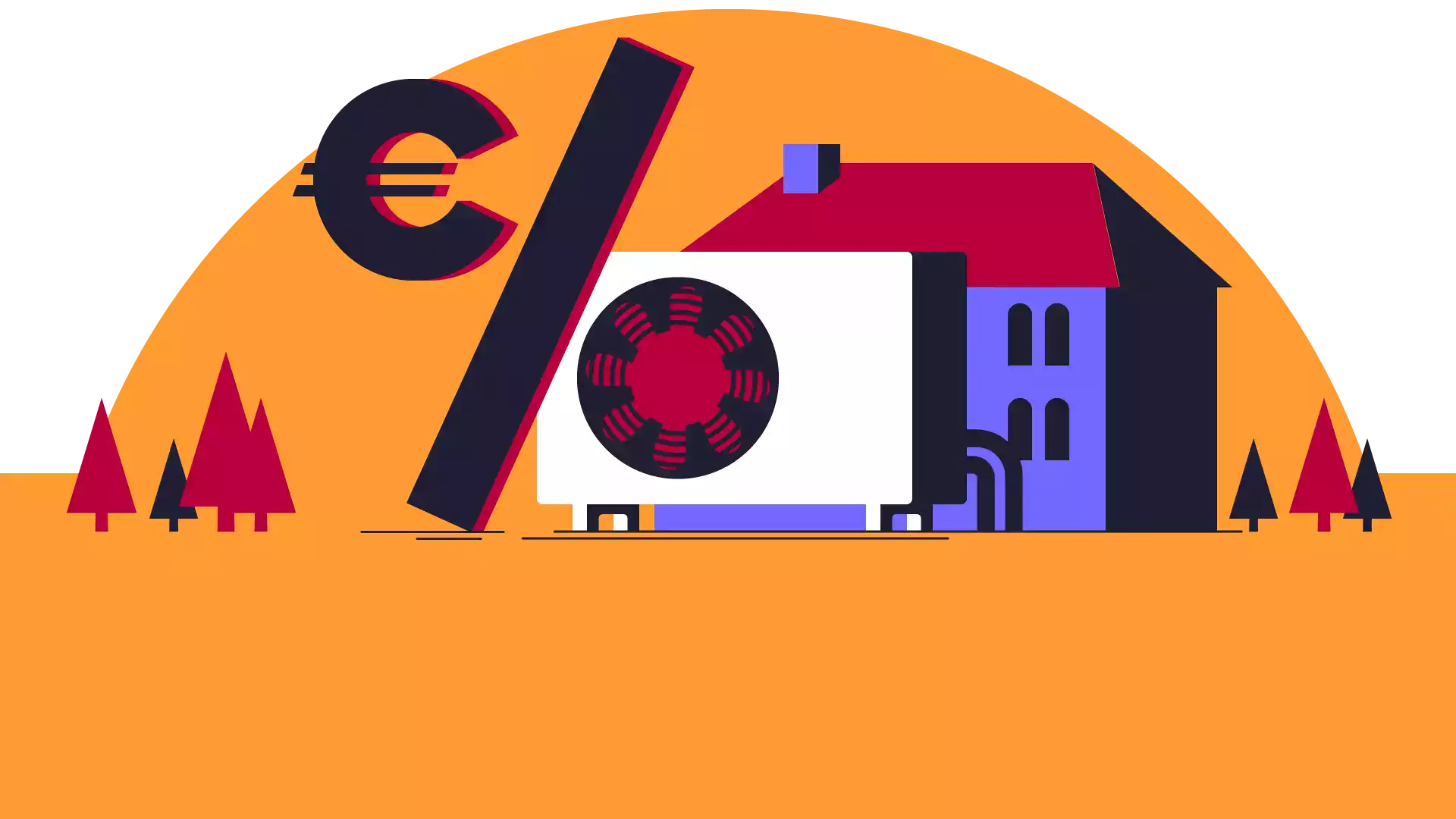 Illustration Wärmepumpe vor einem Haus