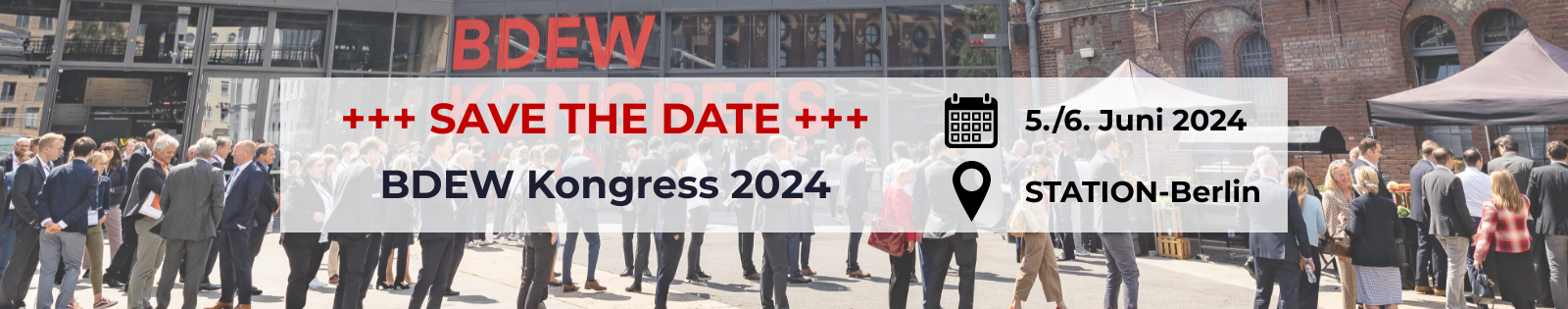 Werbebanner: Save the Date für den BDEW Kongress 2024 am 5./6. Juni 2024 in der STATION-Berlin